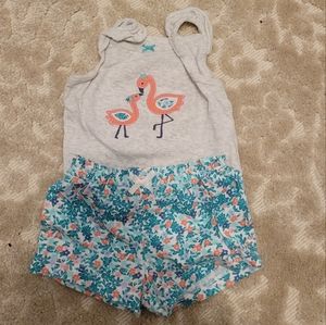 VGUC Flamingo tank onesie and matching shorts